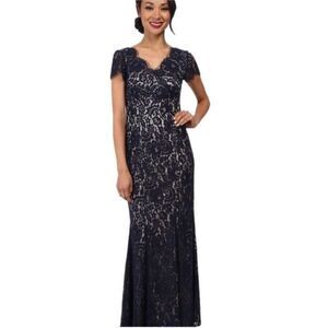 Eliza J Navy Lace Trumpet Formal Dress Gown Size 6